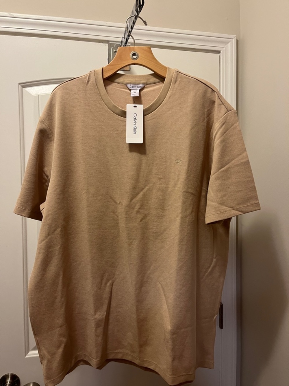 Calvin Klein Short‑Sleeve Crewneck T‑Shirt in Beige